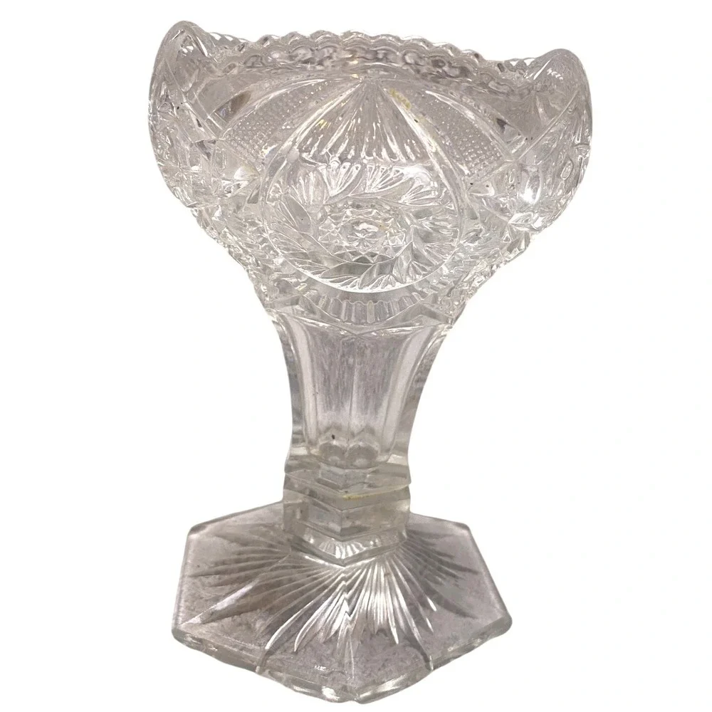 Vintage Cut‎ Crystal Candy Dish Compote Pedestal Bowl Clear Glass Decor